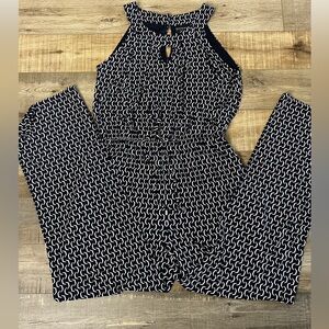 Enfocus Studio Navy and White Swirl Jumpsuit